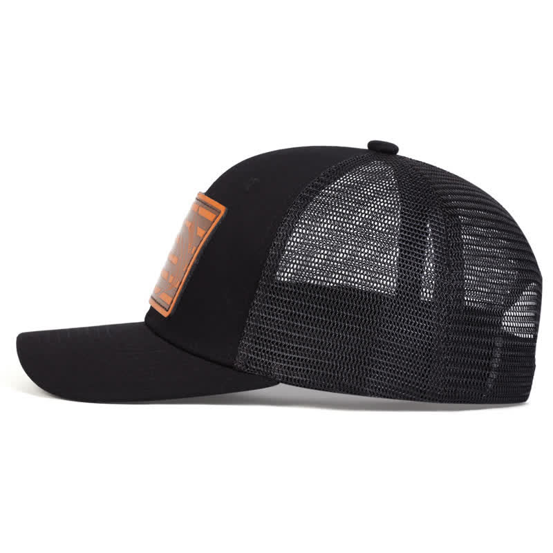 USA Flag Shark Leather Label Patch Trucker Hat - Image 3