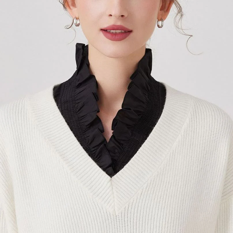 V Neck Detachable False Collar Shirt For Women - Image 3