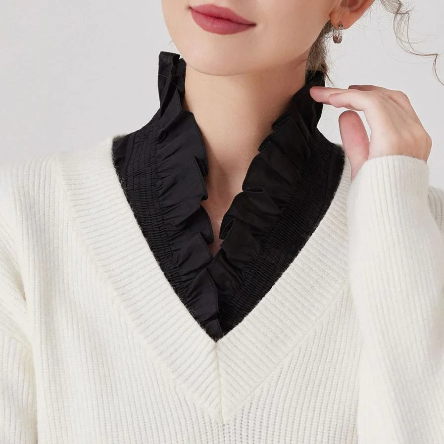V Neck Detachable False Collar Shirt For Women - Image 5