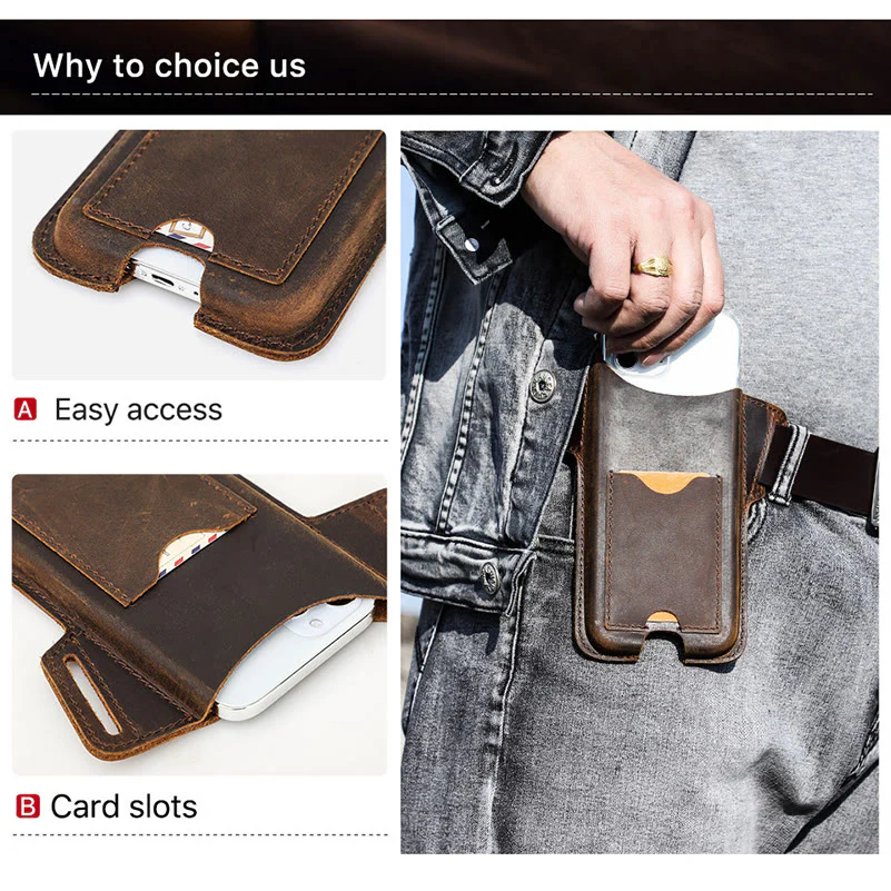 Versatile Mobile Phone Holster Leather Hanging Waist Belt Bag - Image 14