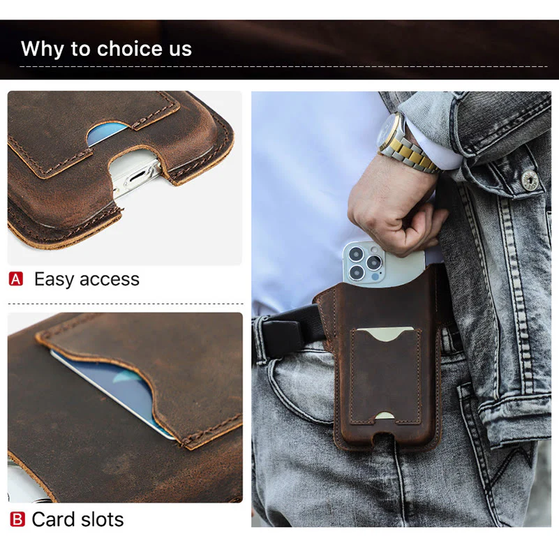 Versatile Mobile Phone Holster Leather Hanging Waist Belt Bag - Image 15