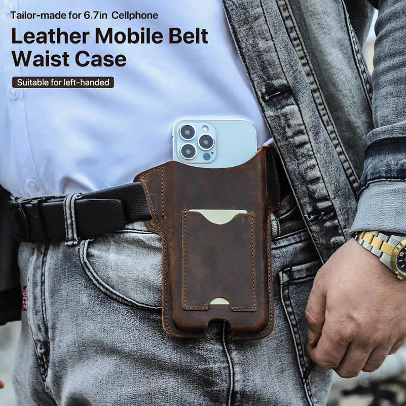 Versatile Mobile Phone Holster Leather Hanging Waist Belt Bag - Image 2
