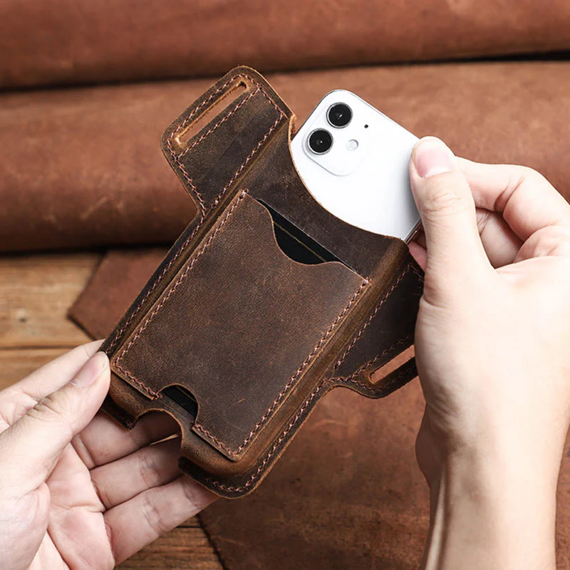 Versatile Mobile Phone Holster Leather Hanging Waist Belt Bag - Image 24