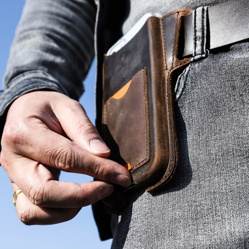 Versatile Mobile Phone Holster Leather Hanging Waist Belt Bag - Image 25