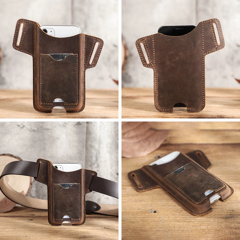 Versatile Mobile Phone Holster Leather Hanging Waist Belt Bag - Image 27
