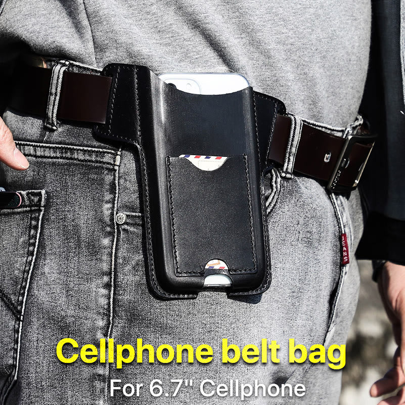 Versatile Mobile Phone Holster Leather Hanging Waist Belt Bag - Image 5