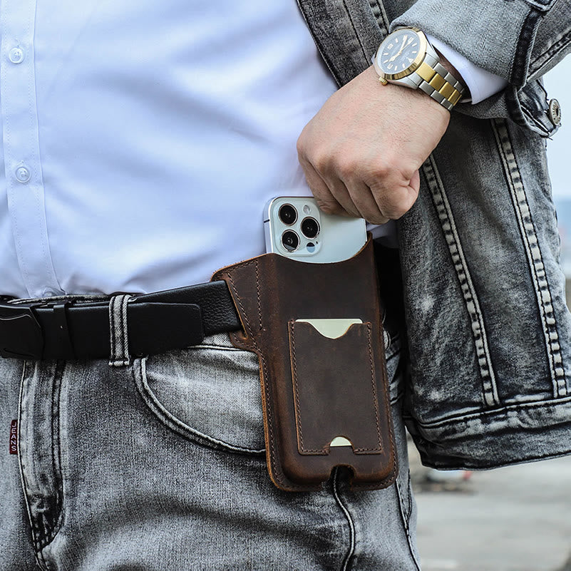 Versatile Mobile Phone Holster Leather Hanging Waist Belt Bag - Image 6