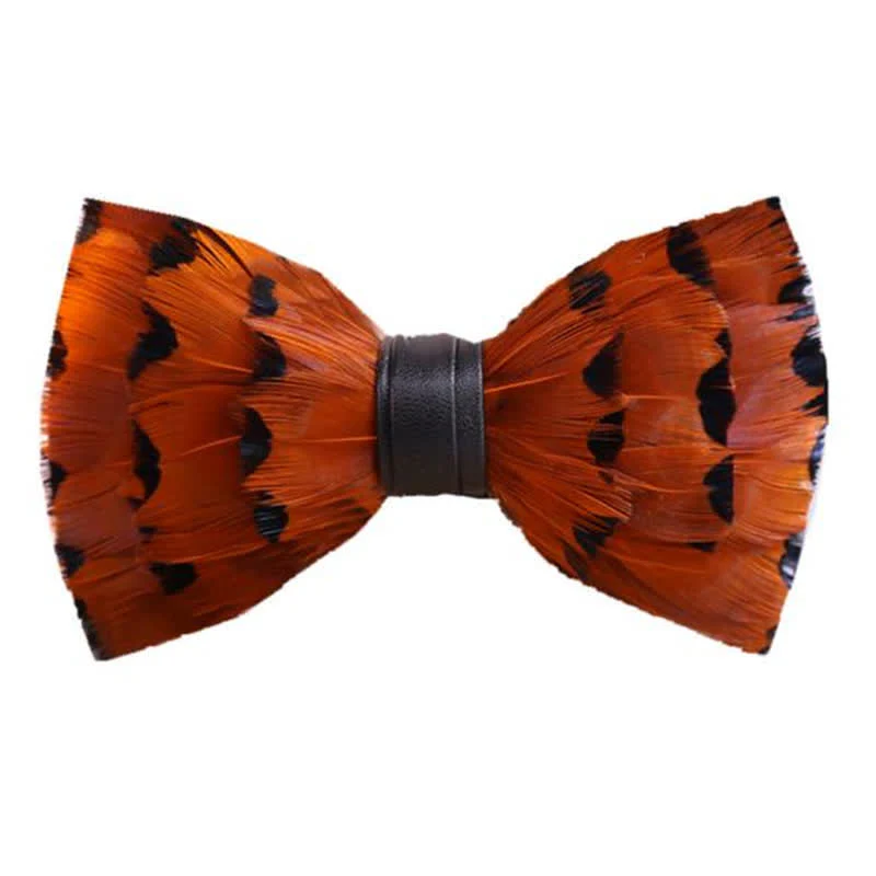 Vibrant Orange Finch Tail Feather Bow Tie with Lapel Pin - Image 3
