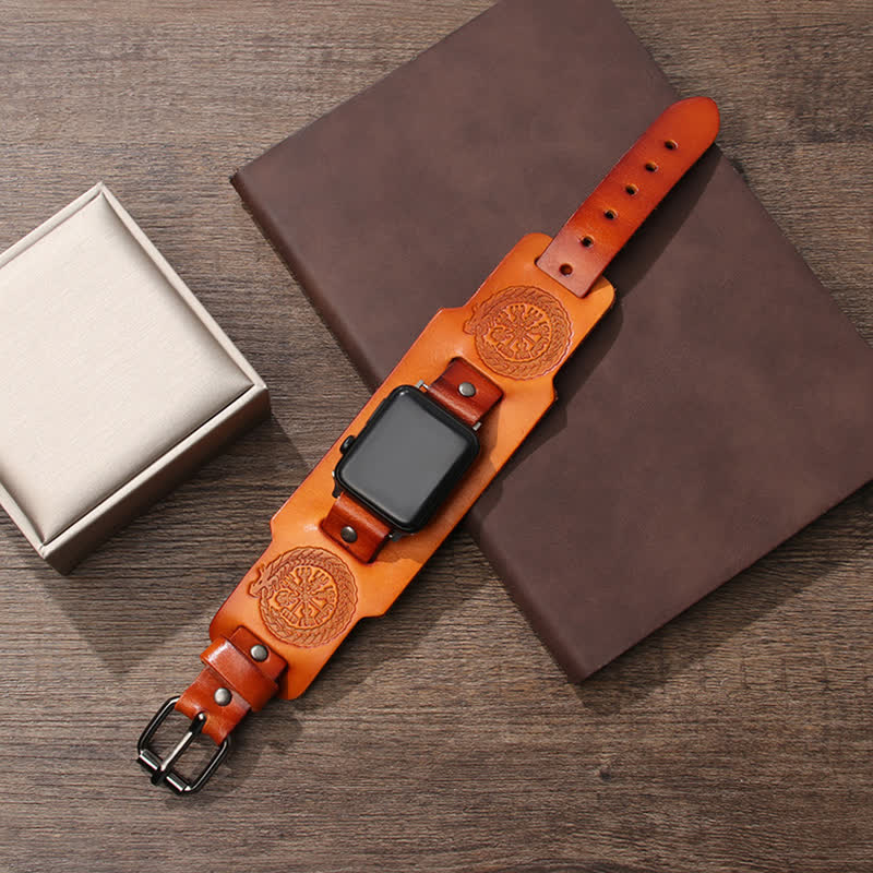 Viking Compass Dragon Totem Leather Watch Band - Image 5