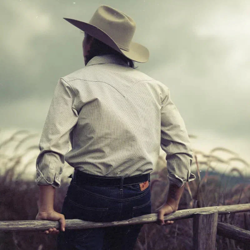 Vintage Beige Woven Stripe Western Cowboy Shirt - Image 3