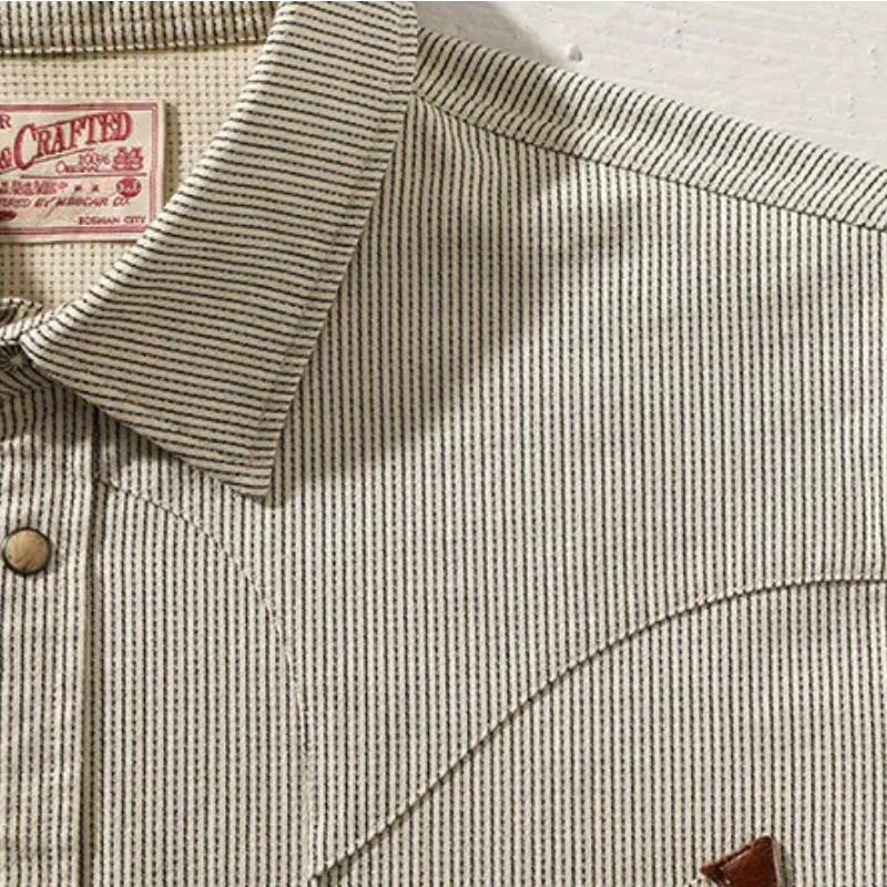 Vintage Beige Woven Stripe Western Cowboy Shirt - Image 5