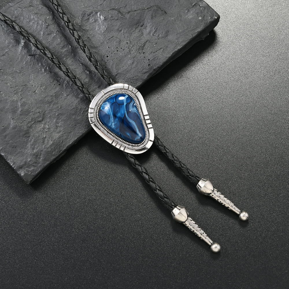 Vintage Blue & Green Gemstone Pendant Bolo Tie
