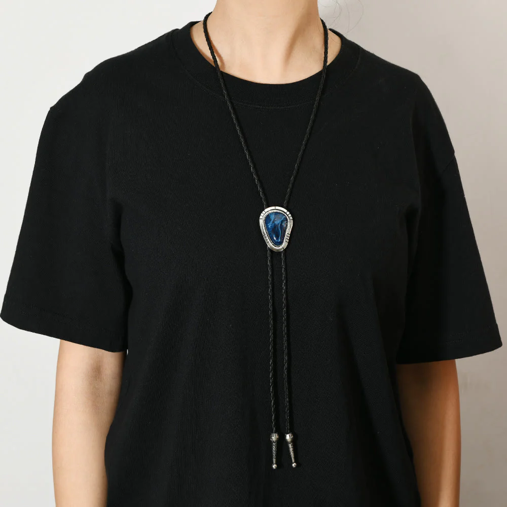 Vintage Blue & Green Gemstone Pendant Bolo Tie - Image 2