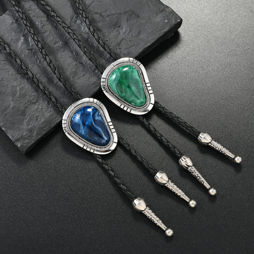 Vintage Blue & Green Gemstone Pendant Bolo Tie - Image 4