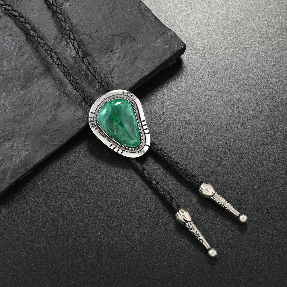 Vintage Blue & Green Gemstone Pendant Bolo Tie - Image 5