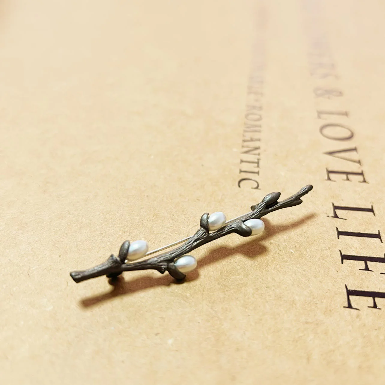 Vintage Branch Brooch Wood Pearl Alloy Pin - Image 5