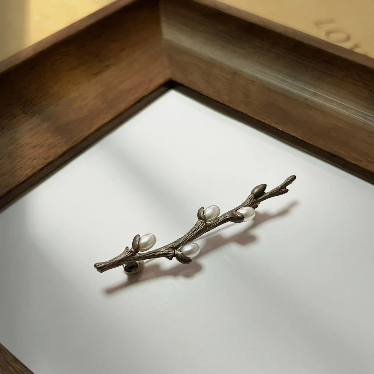 Vintage Branch Brooch Wood Pearl Alloy Pin - Image 9