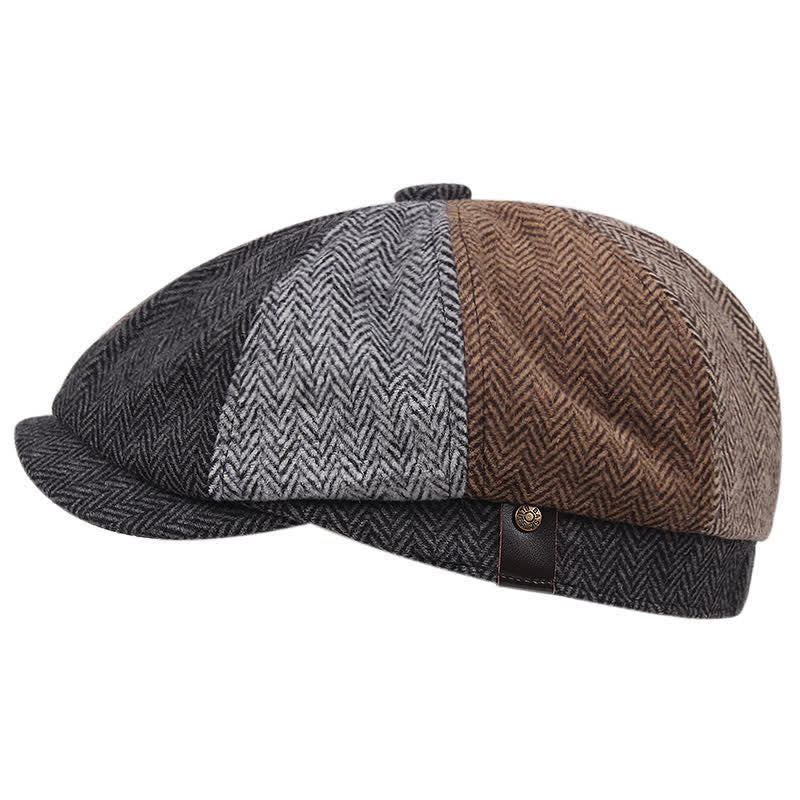 Vintage British Splicing Octagonal Beret Cap - Image 4