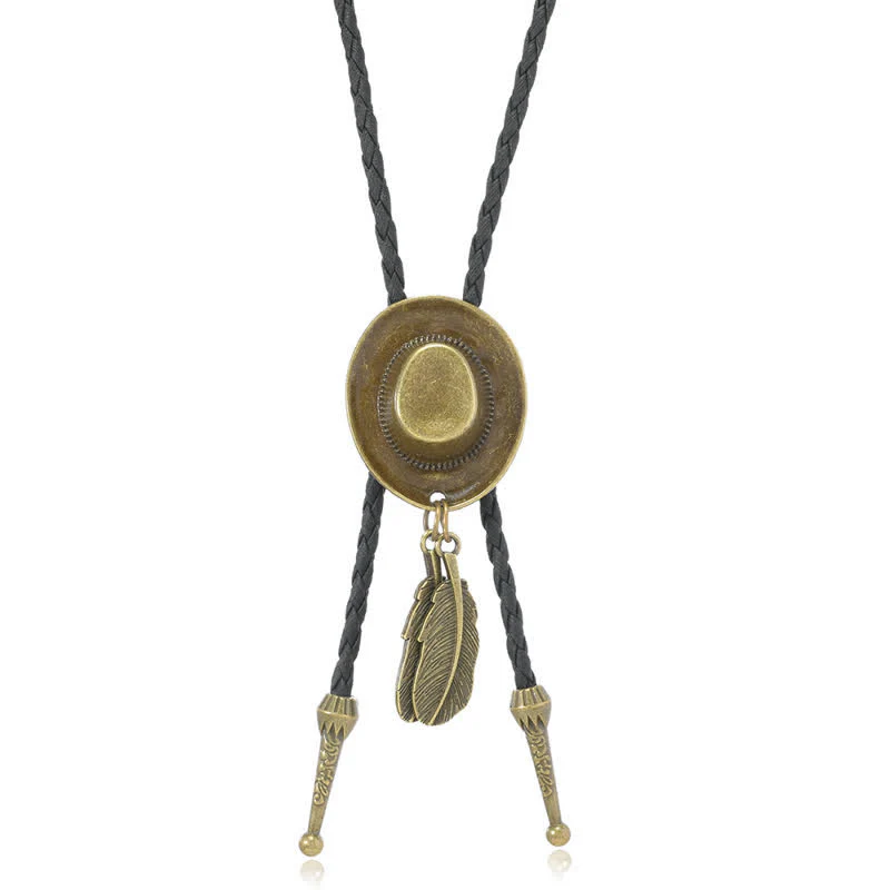 Vintage Bronze Cowboy Hat Shape Pendant Bolo Tie - Image 10