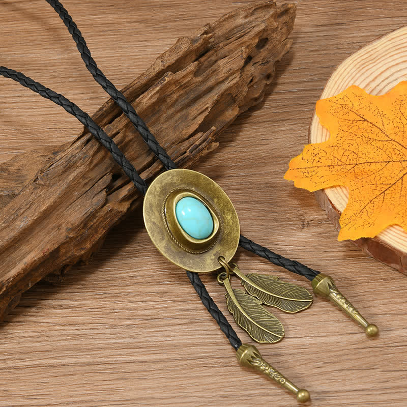 Vintage Bronze Cowboy Hat Shape Pendant Bolo Tie - Image 2