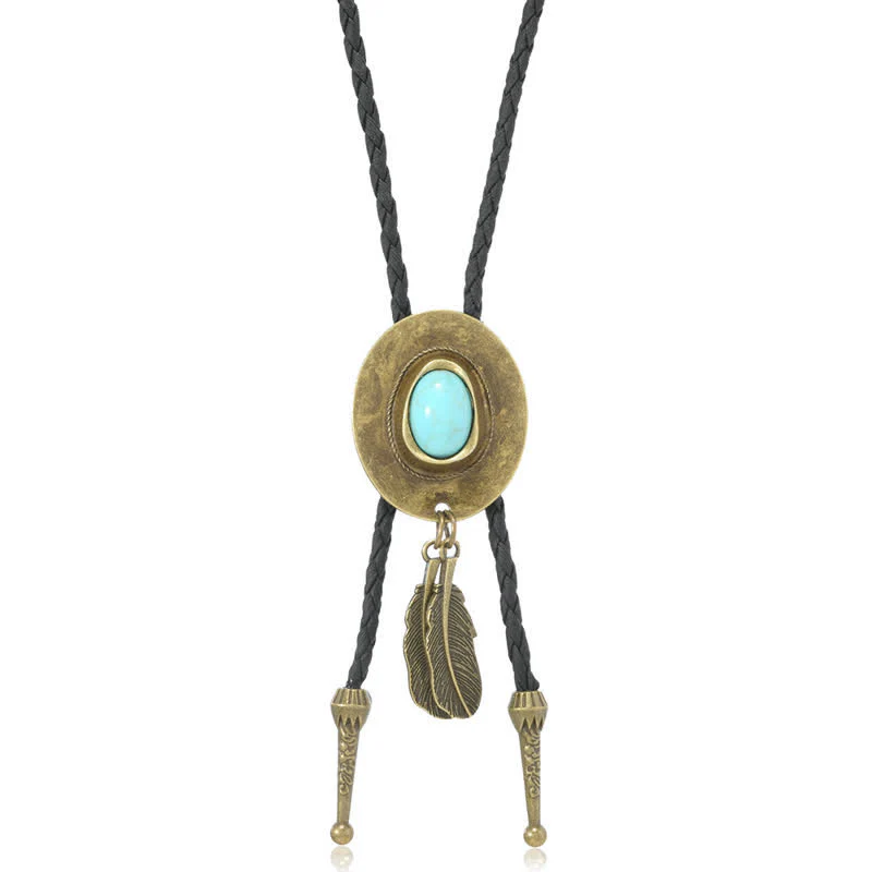 Vintage Bronze Cowboy Hat Shape Pendant Bolo Tie - Image 4