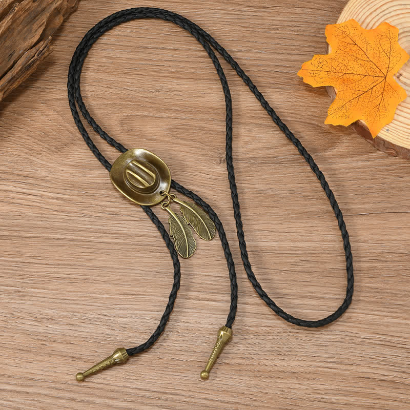 Vintage Bronze Cowboy Hat Shape Pendant Bolo Tie - Image 6