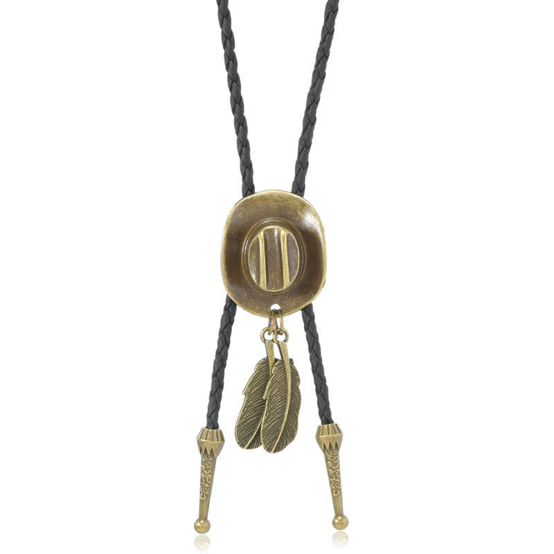 Vintage Bronze Cowboy Hat Shape Pendant Bolo Tie - Image 7
