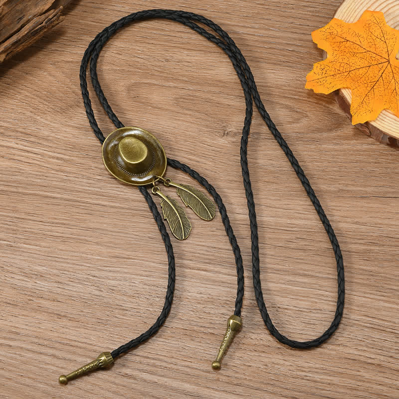 Vintage Bronze Cowboy Hat Shape Pendant Bolo Tie - Image 9