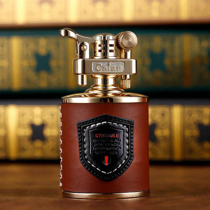 Vintage Can Shaped Leather Wrapped Kerosene Lighter - Image 7