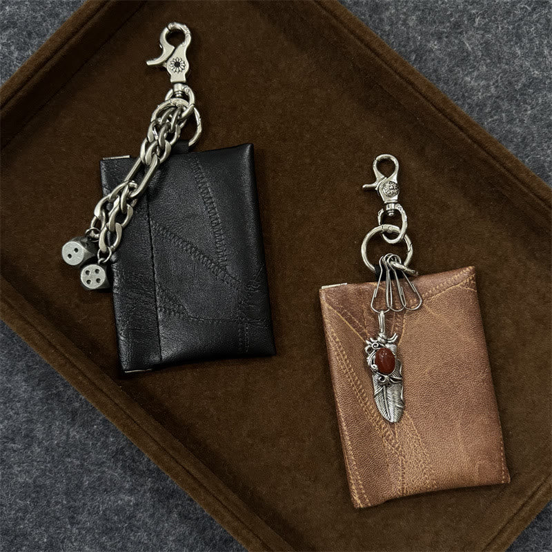 Vintage Chain Pendant Leather Card Holder Wallet