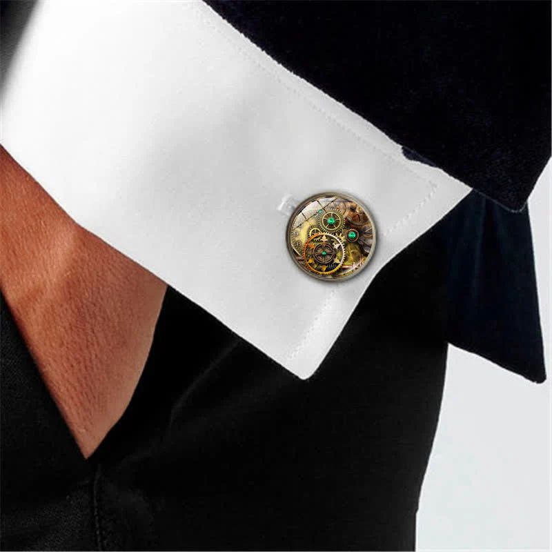 Vintage Charm Steampunk Gears Pattern Cufflinks - Image 2
