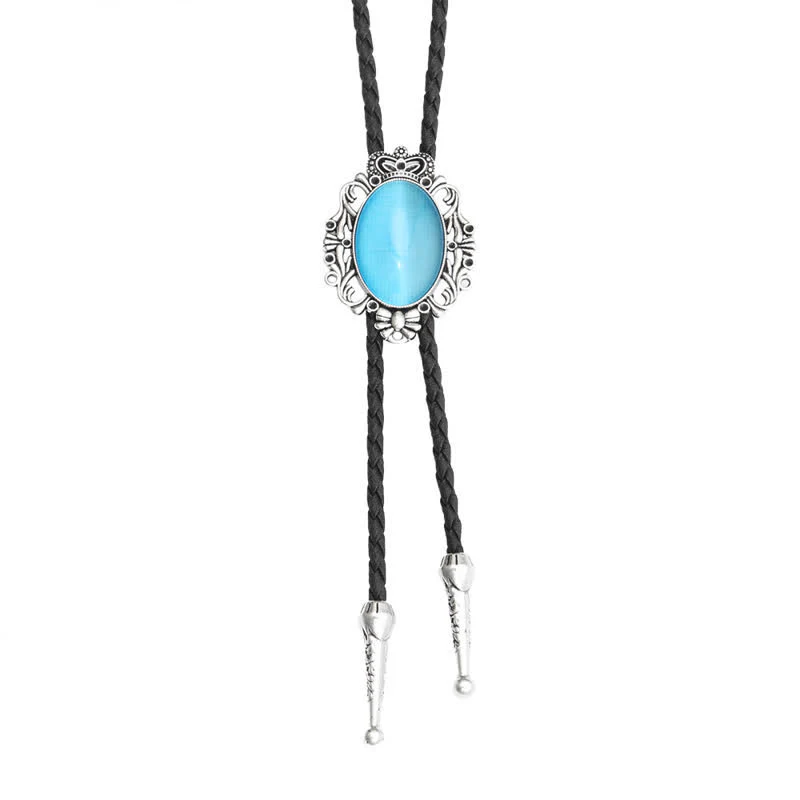 Vintage Crown Acrylic Opal Oval Bolo Tie - Image 10