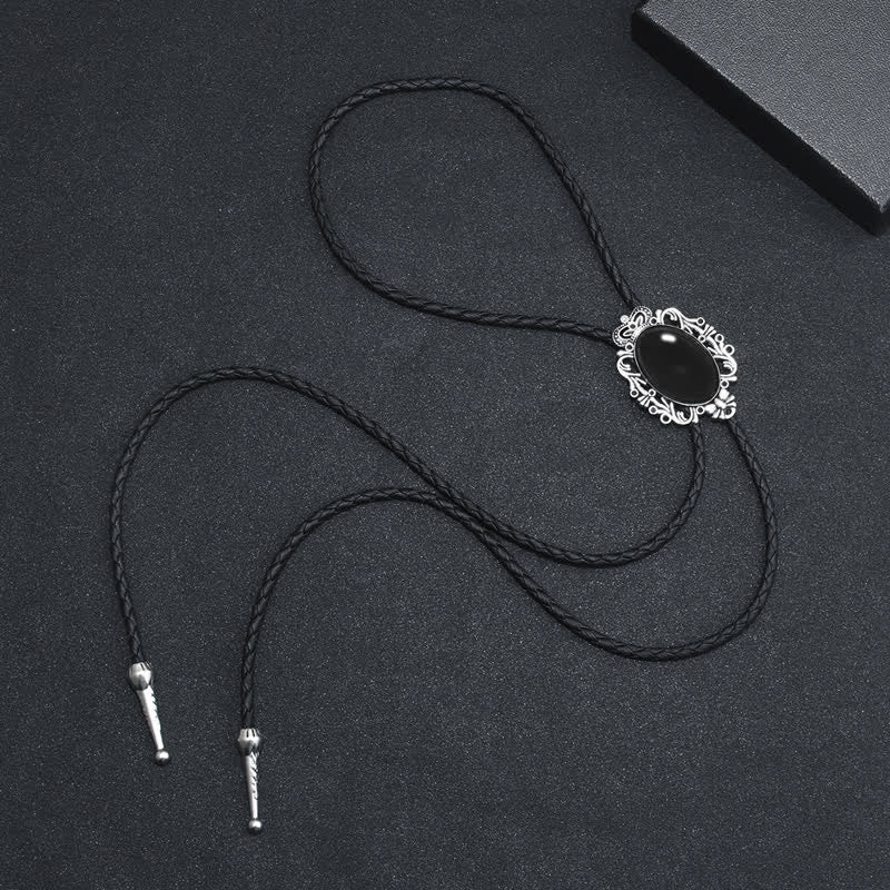 Vintage Crown Acrylic Opal Oval Bolo Tie - Image 3