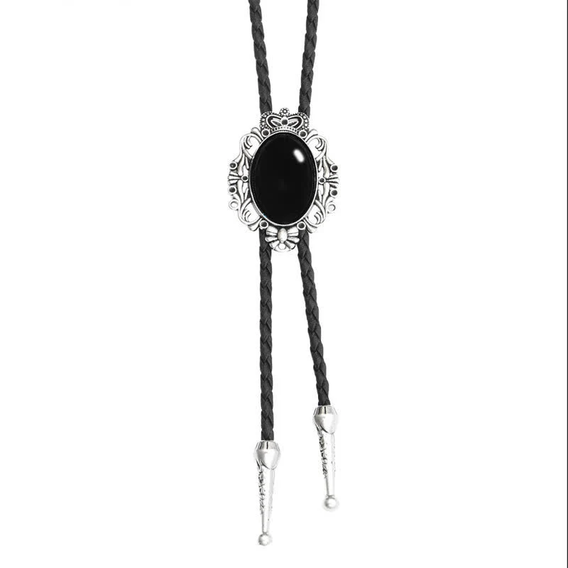 Vintage Crown Acrylic Opal Oval Bolo Tie - Image 4
