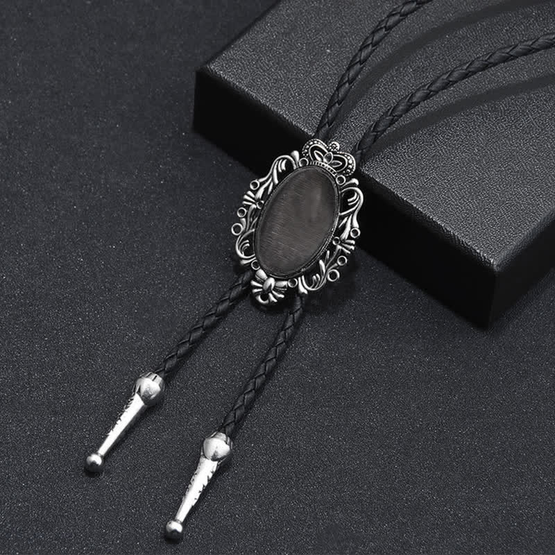 Vintage Crown Acrylic Opal Oval Bolo Tie - Image 5
