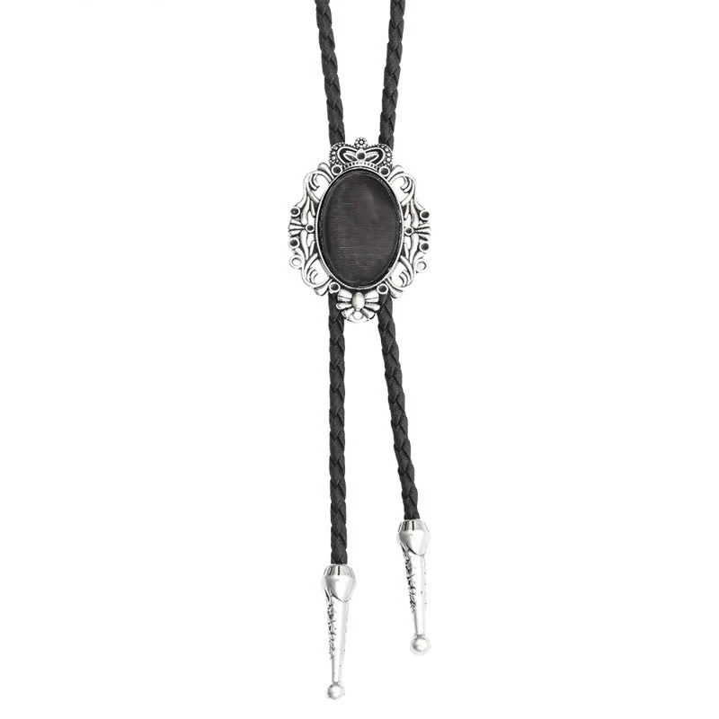 Vintage Crown Acrylic Opal Oval Bolo Tie - Image 7
