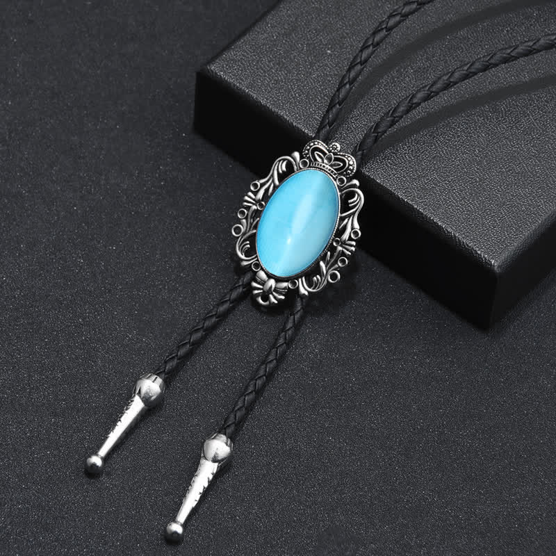 Vintage Crown Acrylic Opal Oval Bolo Tie - Image 8