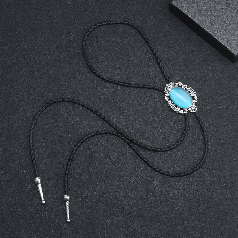 Vintage Crown Acrylic Opal Oval Bolo Tie - Image 9