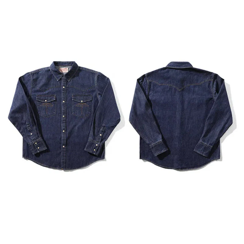 Vintage Dark Blue Washed Western Cowboy Shirt - Image 5