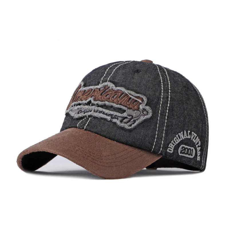 Vintage Distressed Denim & Suede Patchwork Baseball Cap - Image 2