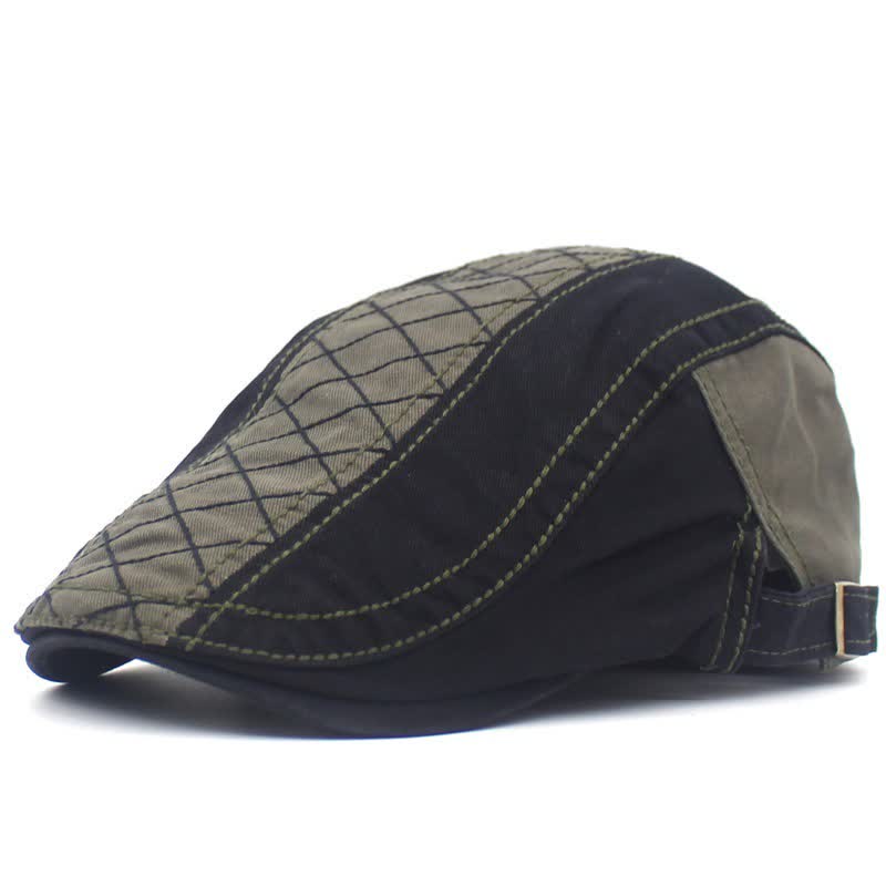 Vintage Embroidery Plaid Patchwork Beret Cap - Image 7
