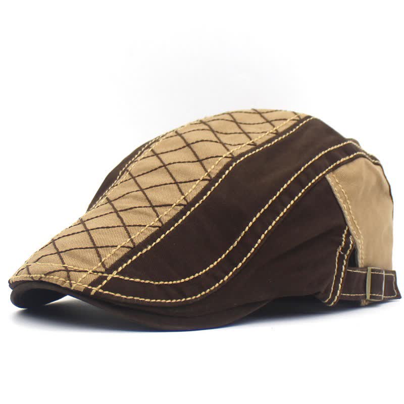 Vintage Embroidery Plaid Patchwork Beret Cap - Image 8