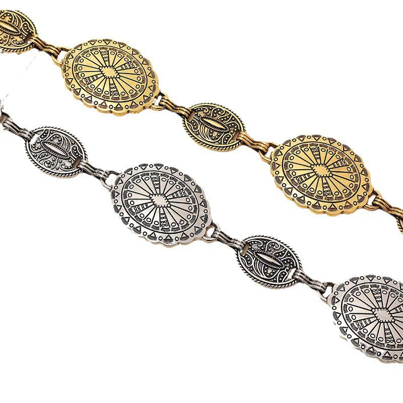 Vintage Ethnic Carved Bohemian Chain Belt Metal Chain - Image 8
