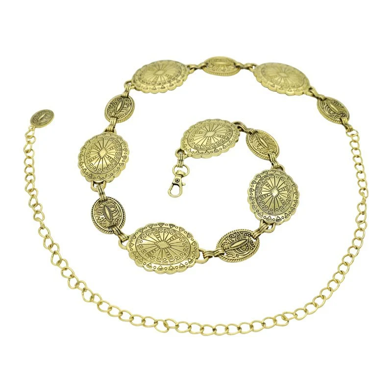 Vintage Ethnic Carved Bohemian Chain Belt Metal Chain - Image 9