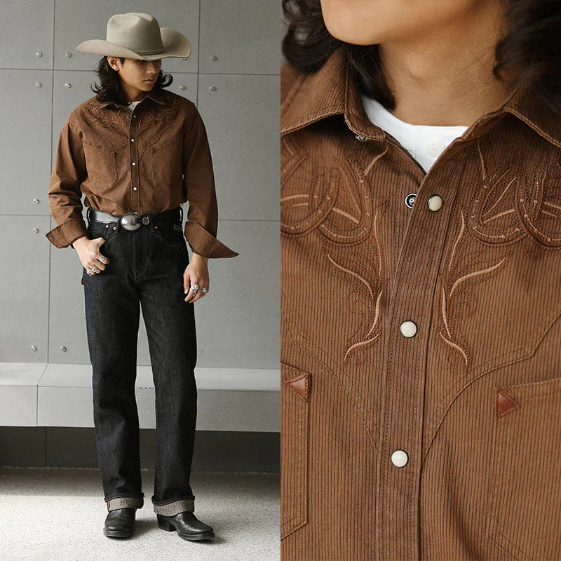 Vintage Floral Scrolls Horseshoe Rivet Western Cowboy Shirt - Image 3