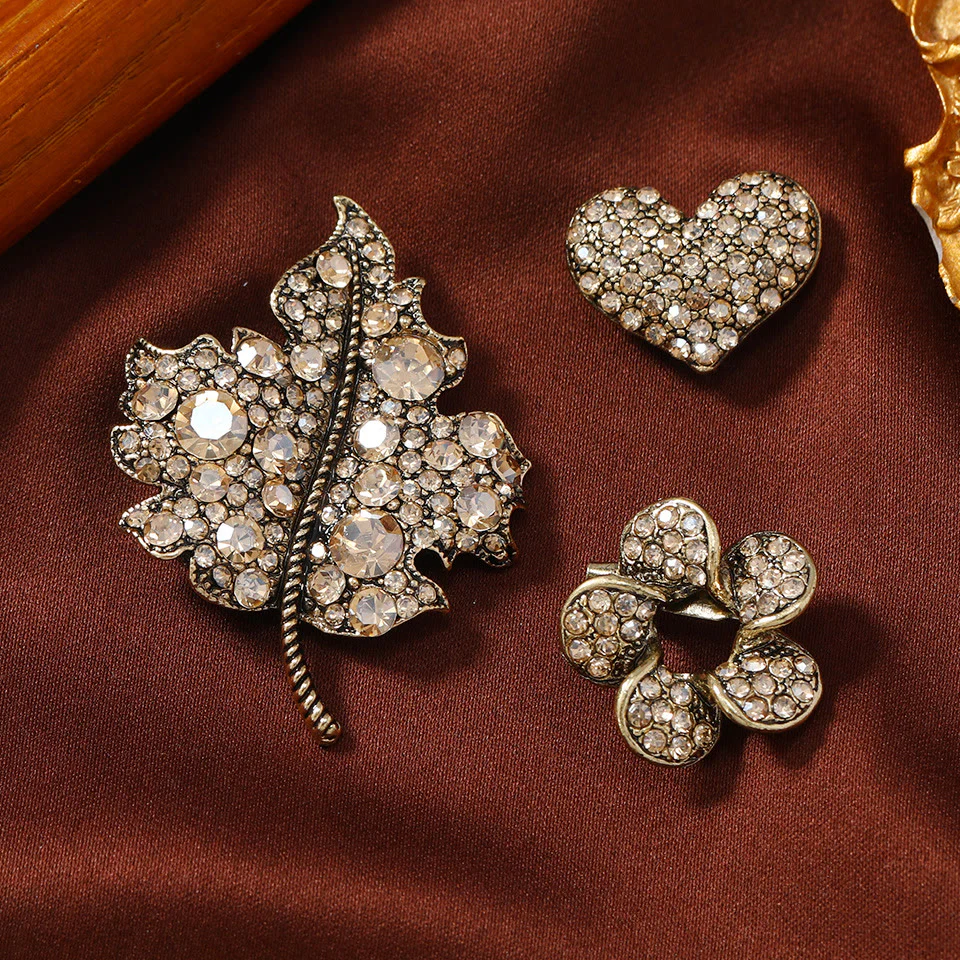 Vintage Gem-Adorned Crescent Double-Chain Gold Accent Brooch - Image 8