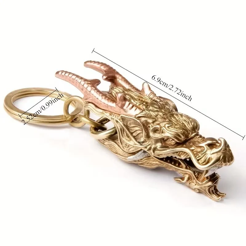 Vintage Intricate Two-Tone Dragon Head Clip Keychain - Image 6
