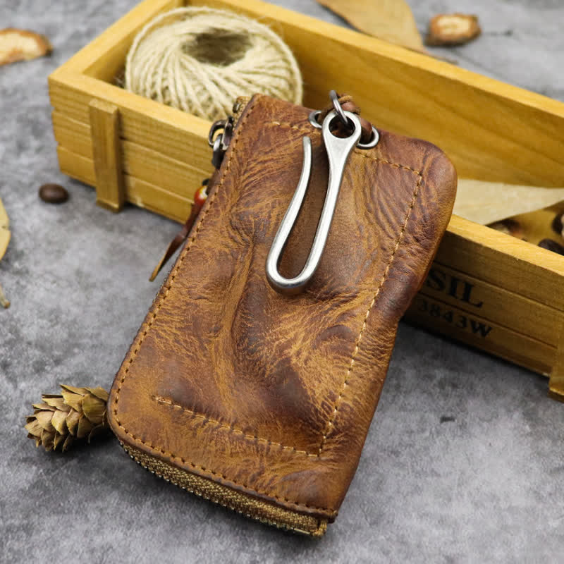 Vintage Medieval Zipper Wallet Leather Key Case - Image 4