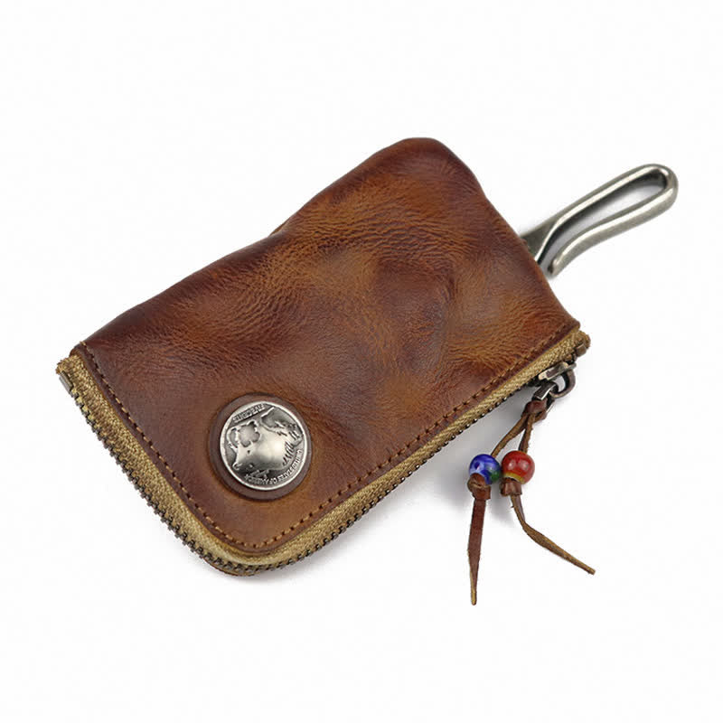 Vintage Medieval Zipper Wallet Leather Key Case - Image 5