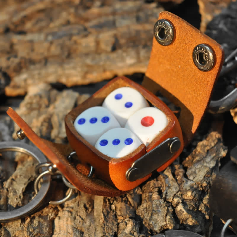 Vintage Mini Dice Case Design Leather Keychain - Image 4